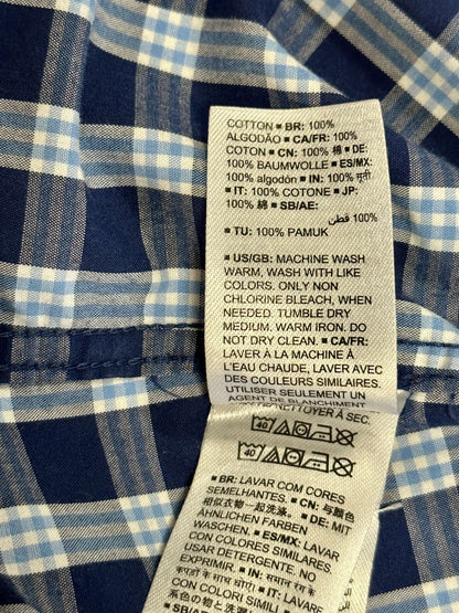 Amazon Essentials Men's Slim-Fit Long-Sleeve Poplin Shirt, Blue Plaid, Large