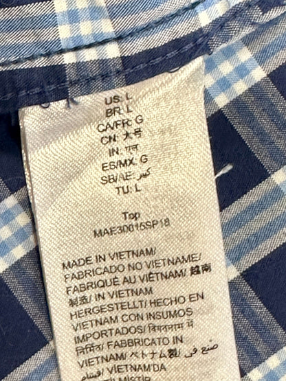 Amazon Essentials Men's Slim-Fit Long-Sleeve Poplin Shirt, Blue Plaid, Large