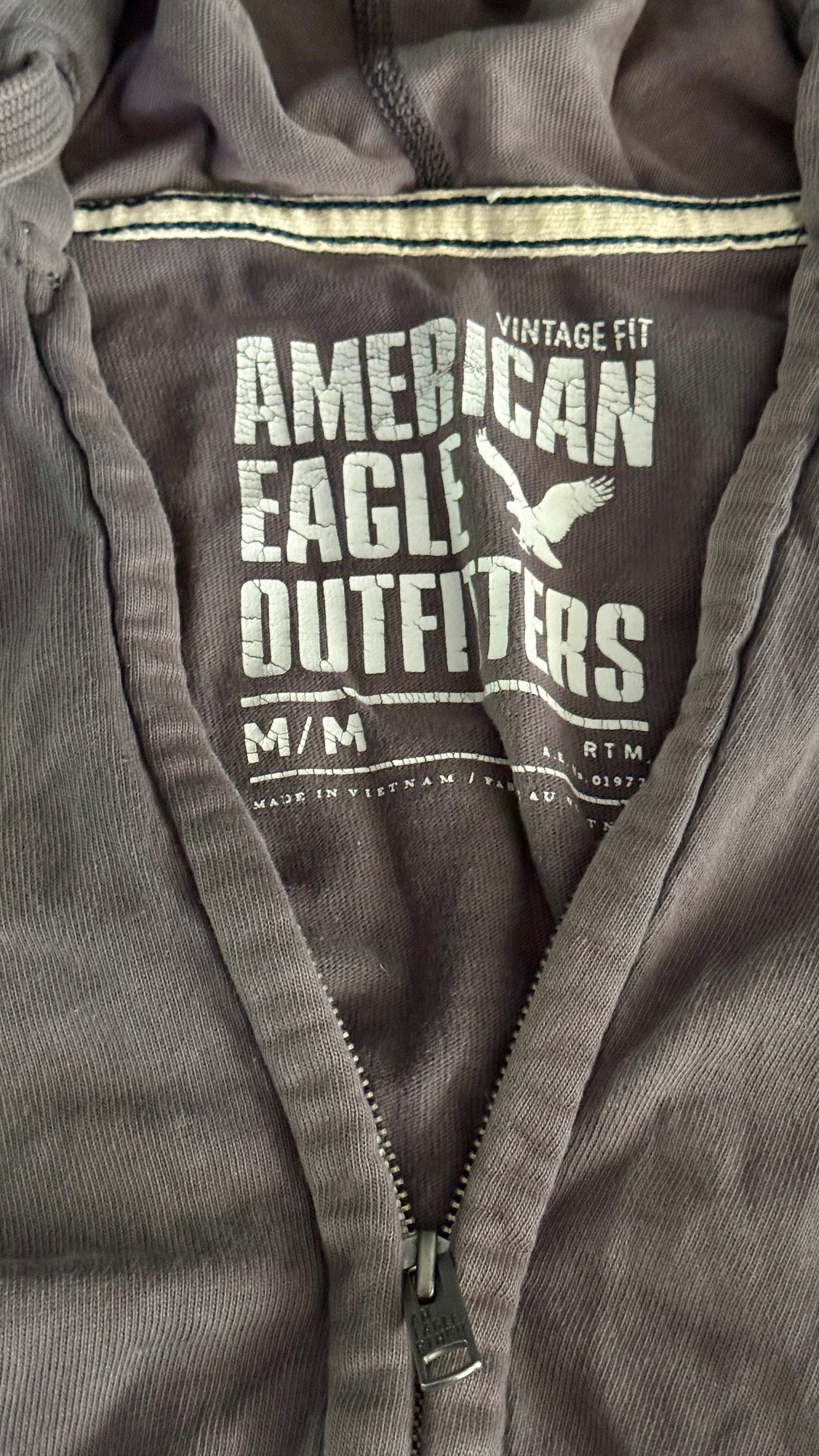 American Eagle Outfitters Vintage Fit Zip-Up Hoodie Gray Men's Medium Full Zip Sweatshirt