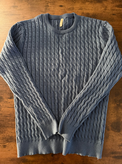 Askdeer Men's Pullover Sweater Crewneck Cable Knit Long Sleeve Sweater Blue