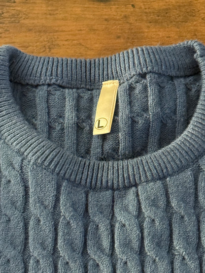 Askdeer Men's Pullover Sweater Crewneck Cable Knit Long Sleeve Sweater Blue