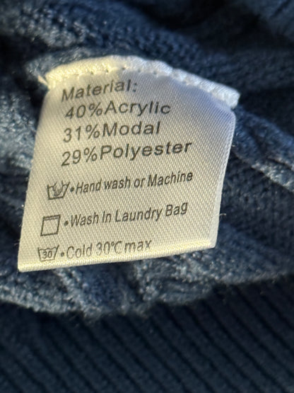 Askdeer Men's Pullover Sweater Crewneck Cable Knit Long Sleeve Sweater Blue