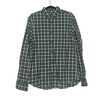 Banana Republic Luxe Flannel Shirt Check Grant Fit Size Large Green White