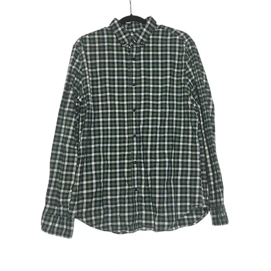 Banana Republic Luxe Flannel Shirt Check Grant Fit Size Large Green White