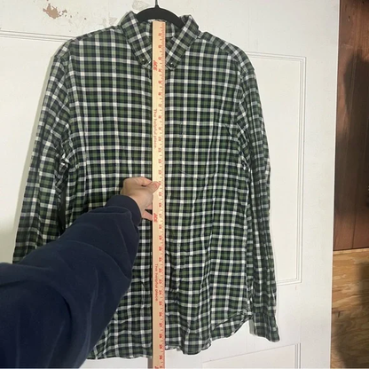 Banana Republic Luxe Flannel Shirt Check Grant Fit Size Large Green White