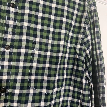 Banana Republic Luxe Flannel Shirt Check Grant Fit Size Large Green White