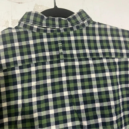 Banana Republic Luxe Flannel Shirt Check Grant Fit Size Large Green White