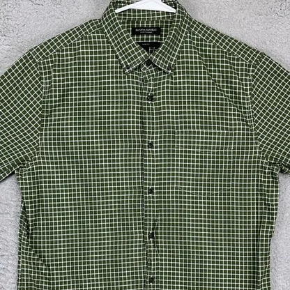 Banana Republic Luxe Flannel Shirt‎ Mens Large Green Check Slim Fit Button Down