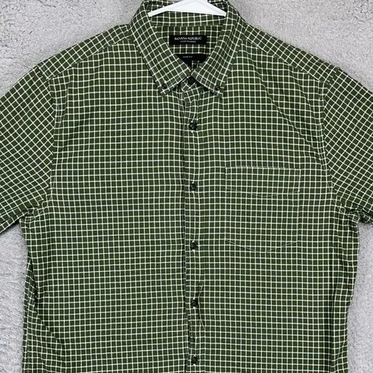 Banana Republic Luxe Flannel Shirt‎ Mens Large Green Check Slim Fit Button Down