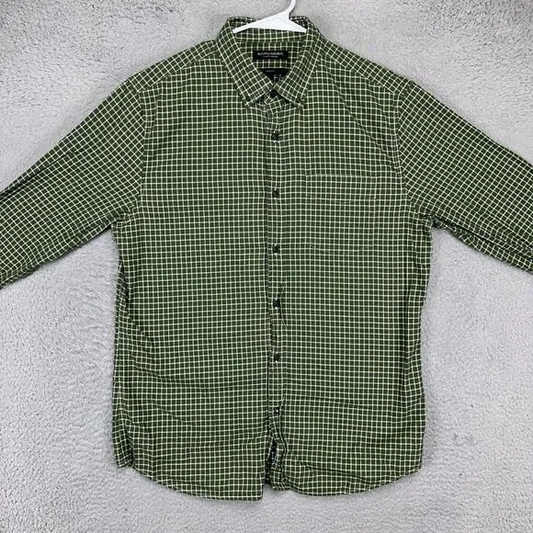 Banana Republic Luxe Flannel Shirt‎ Mens Large Green Check Slim Fit Button Down