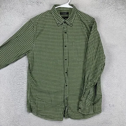 Banana Republic Luxe Flannel Shirt‎ Mens Large Green Check Slim Fit Button Down