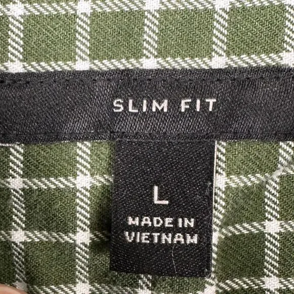 Banana Republic Luxe Flannel Shirt‎ Mens Large Green Check Slim Fit Button Down