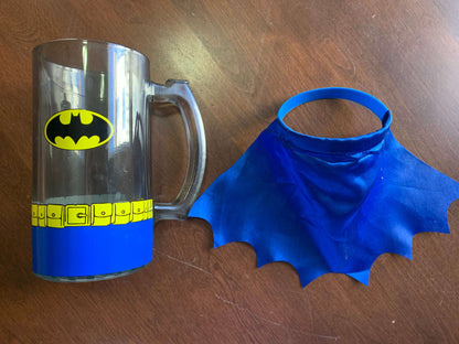Batman Retro Logo Tall Glass Mug Cup with Cape DC Comics Book collectable dark knight