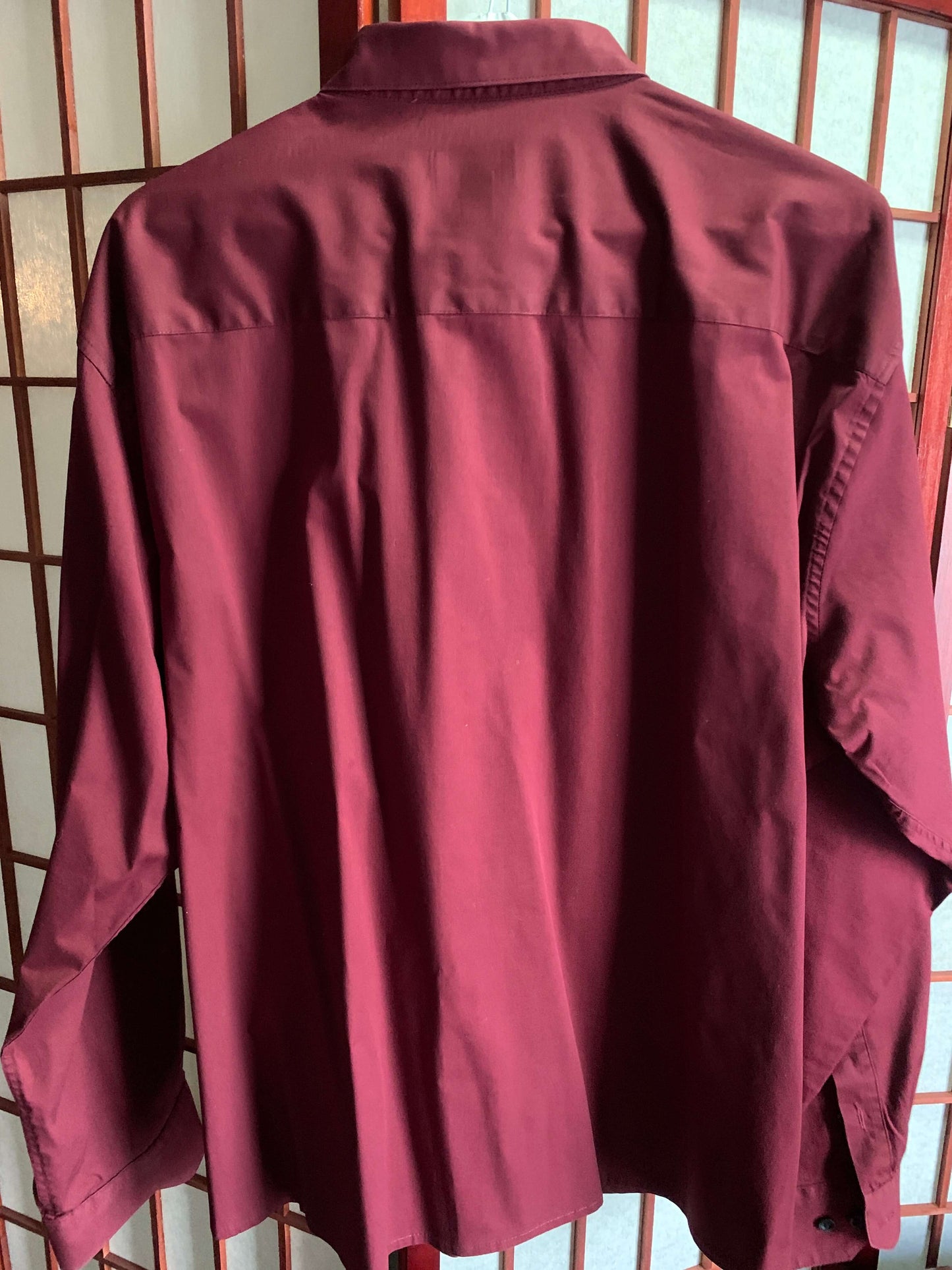 Button Down Dress Shirt Alfani Long Sleeve 17-17.5 Slim Stretch 34/35 Maroon Red