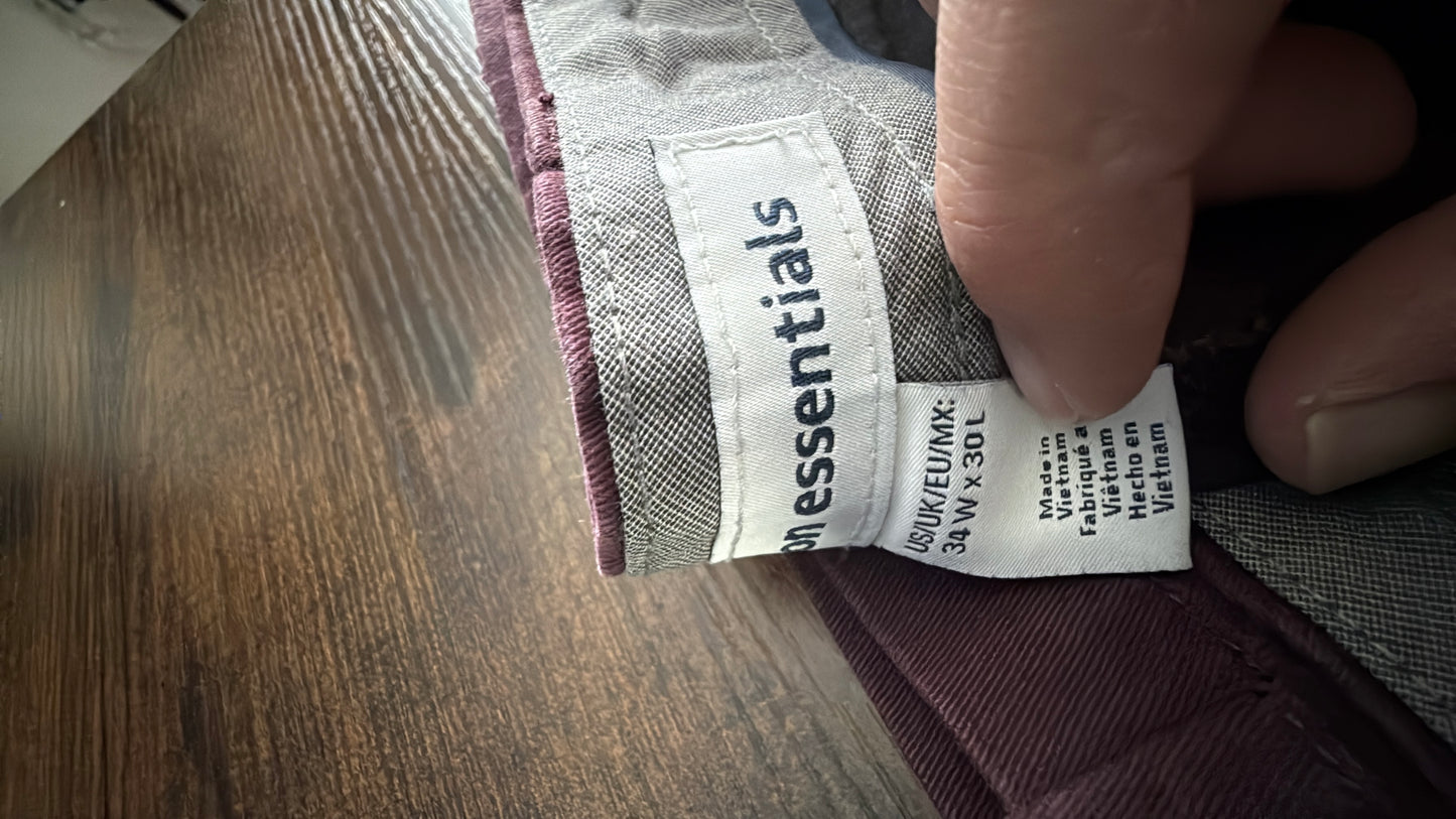 Amazon Essentials Men’s Slim Fit Chino Pants Burgundy Wine Red 34x30 Tailored