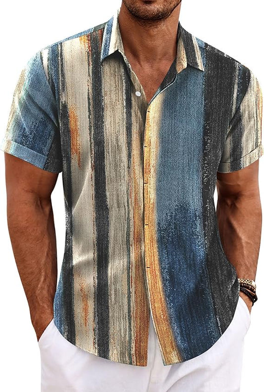 COOFANDY Men's Linen Shirts Short Sleeve Casual Shirts Button Down Shirt Large