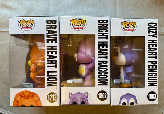 Care Bears Cousins Cozy Heart Penguin Brave Heart Lion Racoon Funko Pop! Bundle