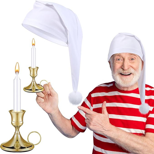 Chuarry Night Sleeping Cap Accessory Pajama Hat White Candle and Candle Holder
