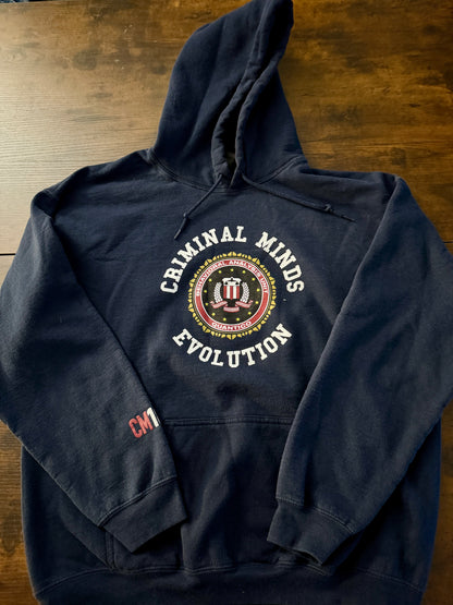 Criminal Minds Evolution Commerative Season 18 Hoodie Tv show RARE FIND Navy L BAU Quantico