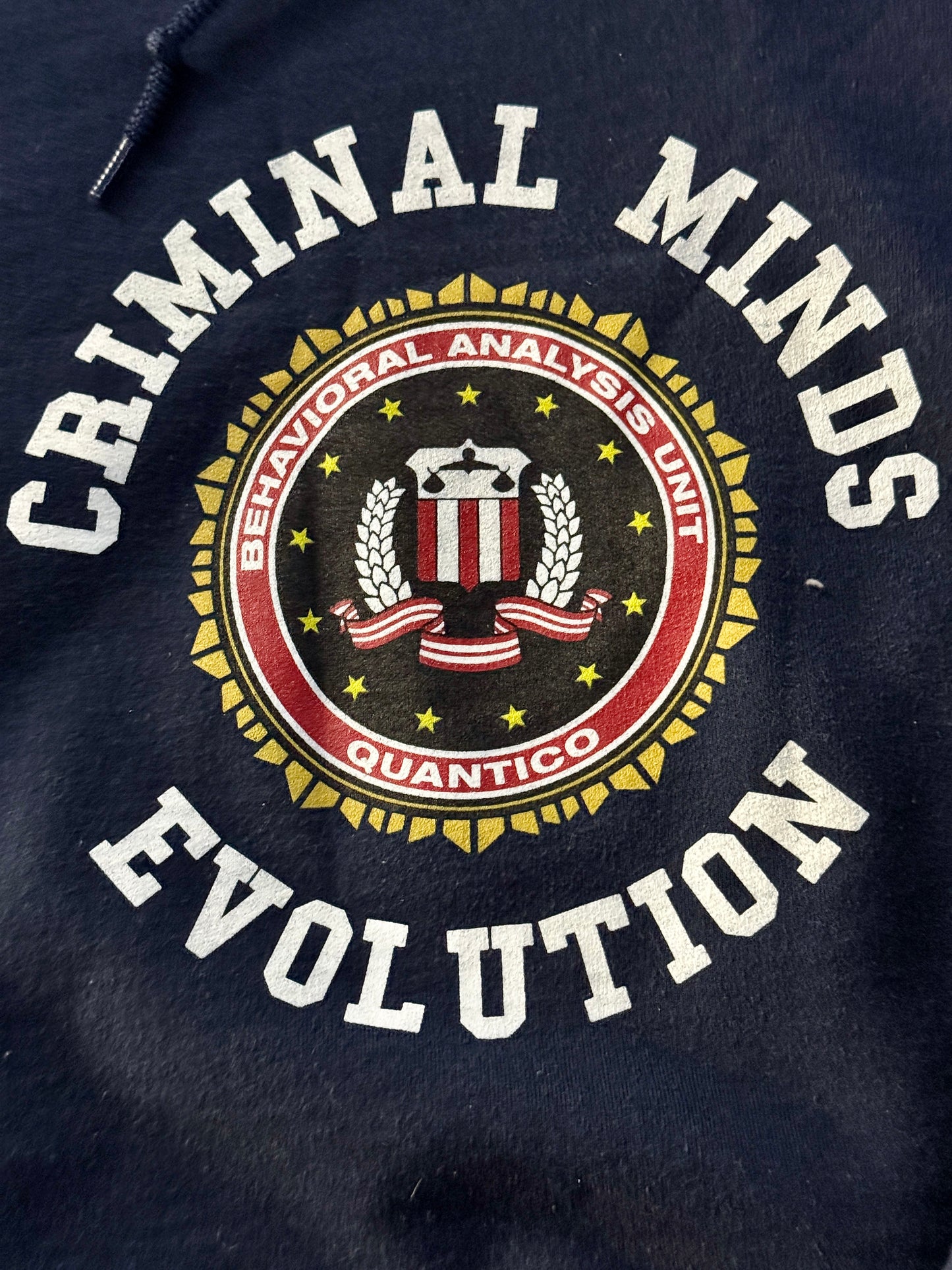 Criminal Minds Evolution Commerative Season 18 Hoodie Tv show RARE FIND Navy L BAU Quantico