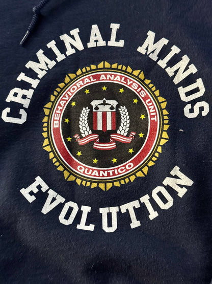 Criminal Minds Evolution Commerative Season 18 Hoodie Tv show RARE FIND Navy L BAU Quantico