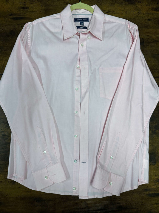 Dress shirt Large Pink Slim Fit Button Down Crown & Ivy 16-16.5 34/35 Long sleev