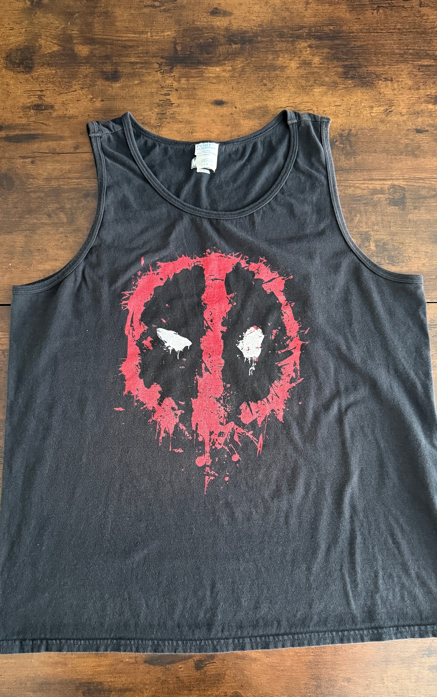 Marvel Deadpool Men's Large Black Graphic Tank Top Port & Company Comic Shirt