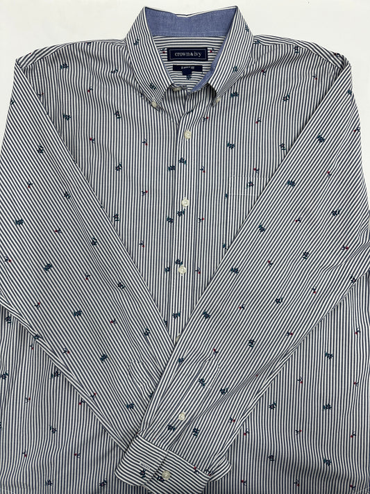 Crown & Ivy Long Sleeve Button Down Dress Shirt Size Large Red White Blue