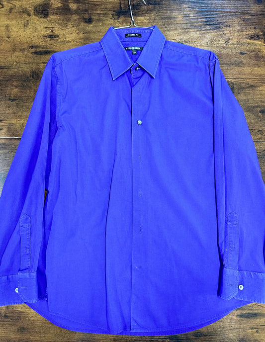 Express Classic Solid Stretch Cotton 1MX Dress Shirt (Purple) Large 16-16.5