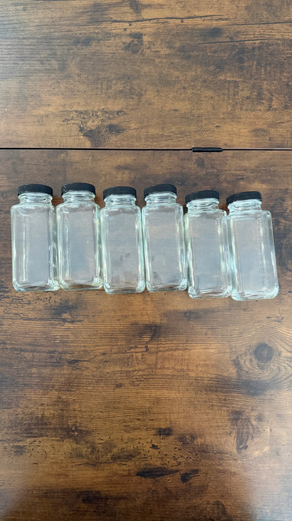 8.5 oz Glass Spice Jars with Black Lids Bundle Lot 6 Empty Storage Containers