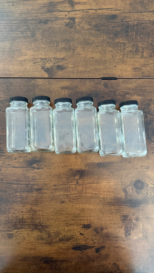 8.5 oz Glass Spice Jars with Black Lids Bundle Lot 6 Empty Storage Containers