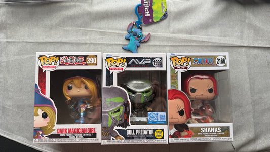 Funko Pop Anime Bundle Dark Magician Girl Predator GITD Shanks FREE Stitch