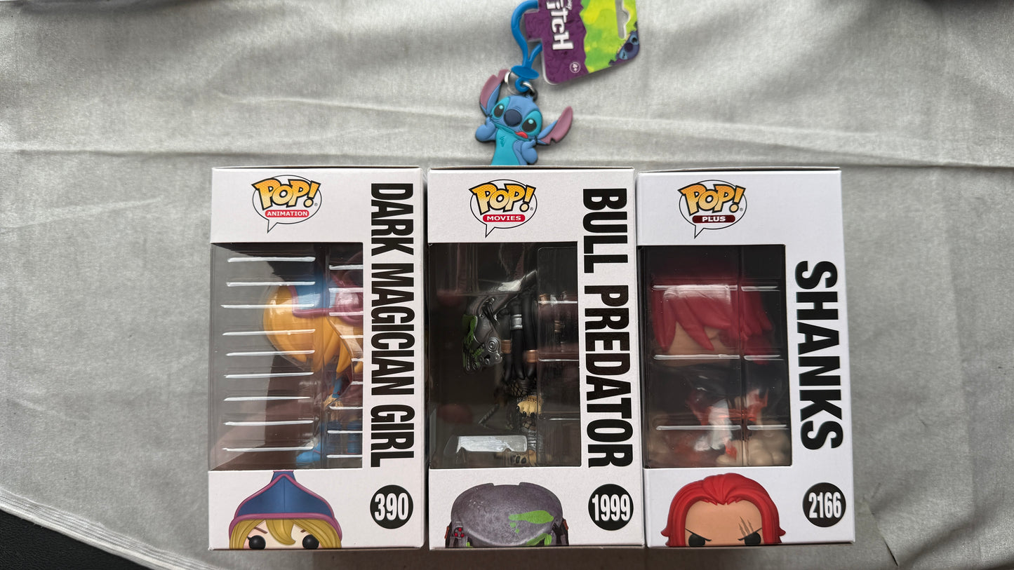 Funko Pop Anime Bundle Dark Magician Girl Predator GITD Shanks FREE Stitch