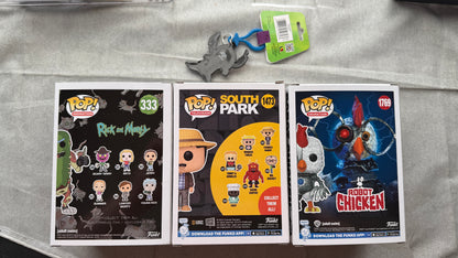 Funko Pop Lot Pickle Rick South Park Randy Robot Chicken + FREE Stitch Keychain