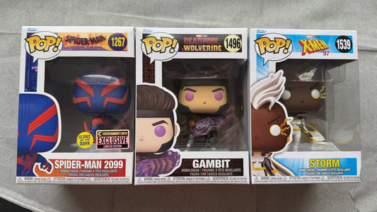 Funko Pop Marvel X-Men Bundle Gambit Storm Spider-Man 2099 Lot #1267 #1496 #1539