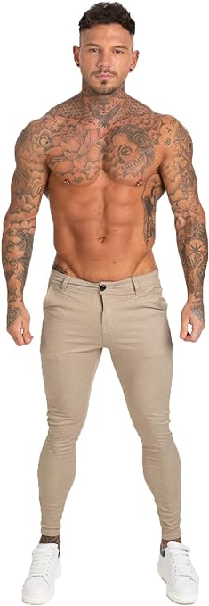 Chinos Tapered Plaid Pants GINGTTO Mens Slim Fit Stretch Dress Pants 34x28
