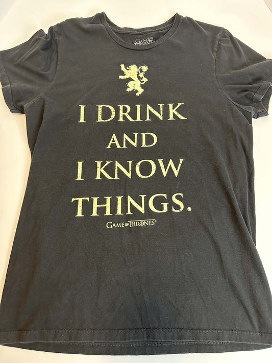 Game of Thrones T-Shirt Men's L Black Short Sleeved I Drink And I Know Things
