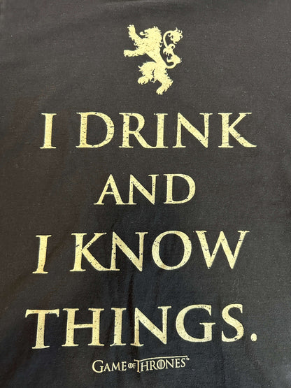 Game of Thrones T-Shirt Men's L Black Short Sleeved I Drink And I Know Things