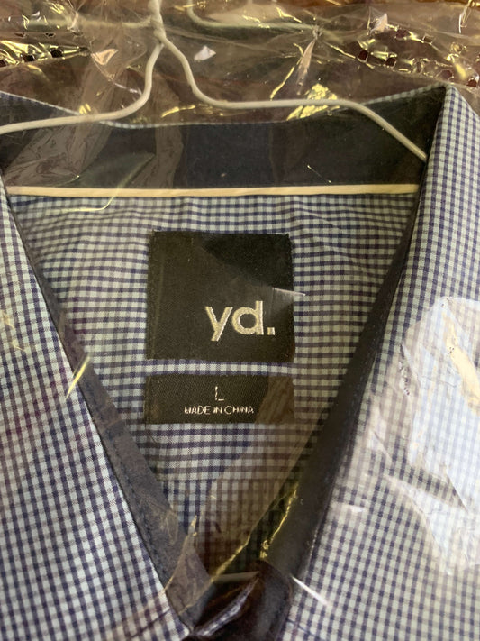 YD Large Slim Fit Long Sleeve Button Down Dress Shirt blue white purple navy