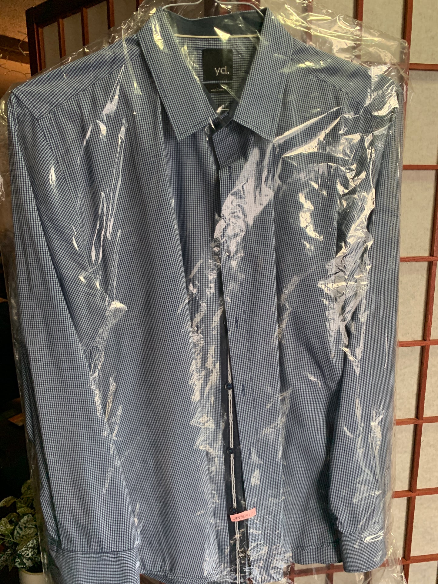 YD Large Slim Fit Long Sleeve Button Down Dress Shirt blue white purple navy