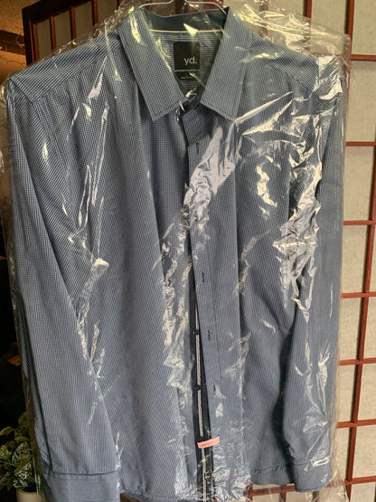 YD Large Slim Fit Long Sleeve Button Down Dress Shirt blue white purple navy