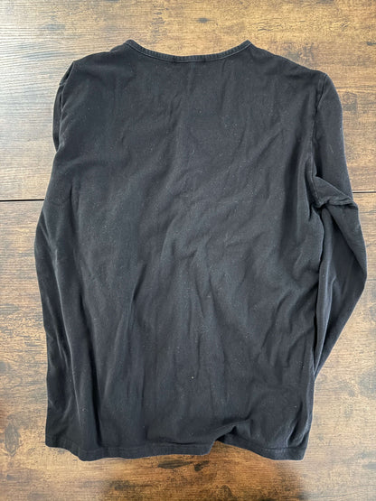 MLANM Mens Casual Slim Fit Basic Henley Long Sleeve Fashion Cotton Black Large