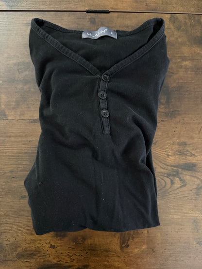 MLANM Mens Casual Slim Fit Basic Henley Long Sleeve Fashion Cotton Black Large