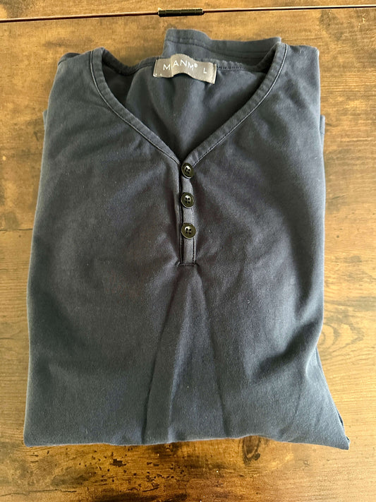 MLANM Mens Casual Slim Fit Basic Henley Long Sleeve Fashion Cotton Navy Large