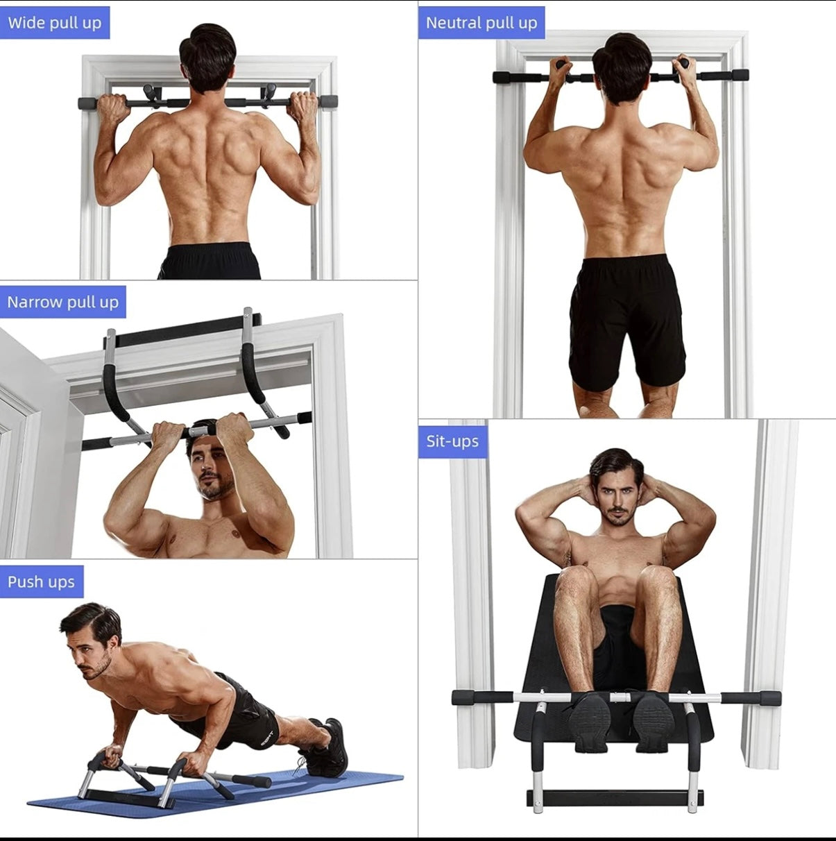 Pull Up grip Bar hanging Door frame 350 lb Capacity Sturdy Construction Home Gym