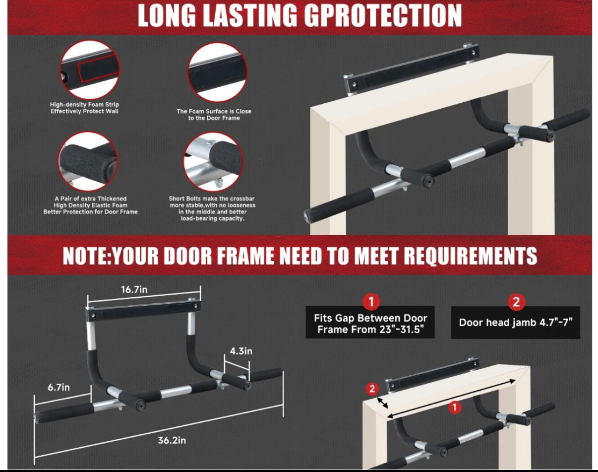Pull Up grip Bar hanging Door frame 350 lb Capacity Sturdy Construction Home Gym