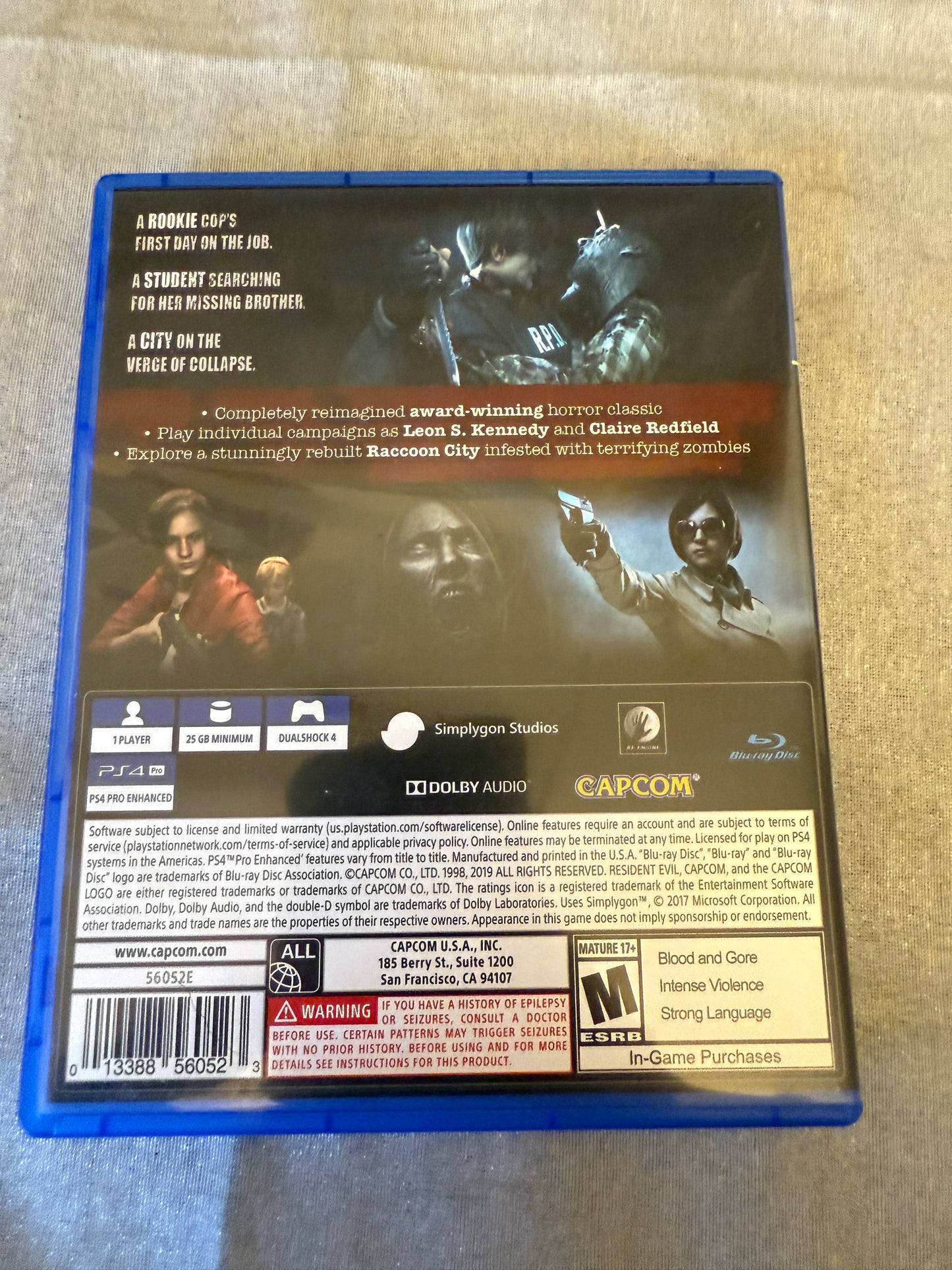 Resident Evil 2 -Remake Sony PlayStation 4 PS4 Survival Horror