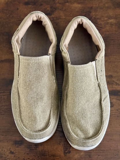 Slip On Canvas Loafers Mens Casual Boat Walking Shoes JABASIC (10,Khaki/Beige)