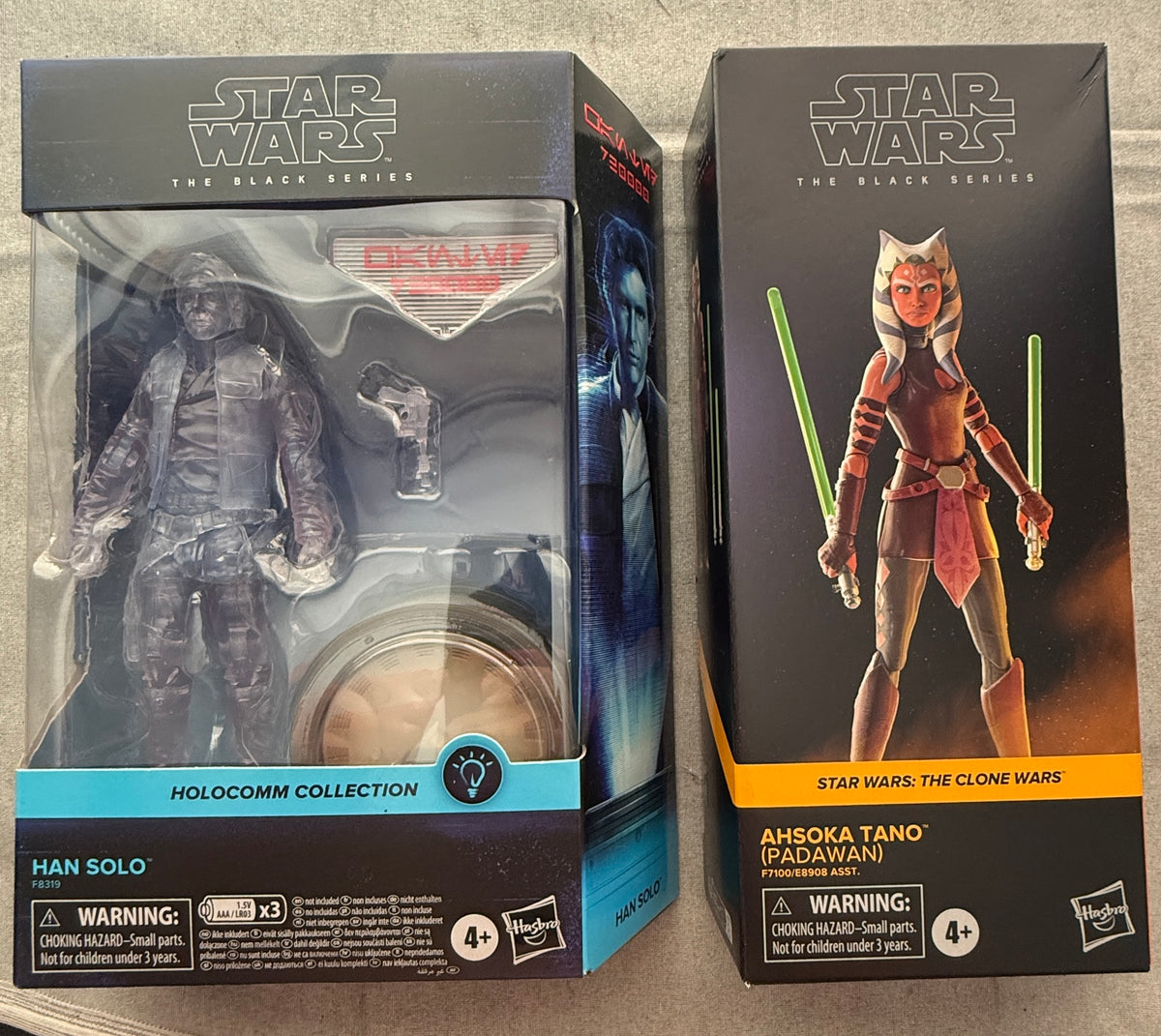 Star Wars Black Series Ahsoka Tano Padawan #13 + Han Solo Holocomm Figure Lot