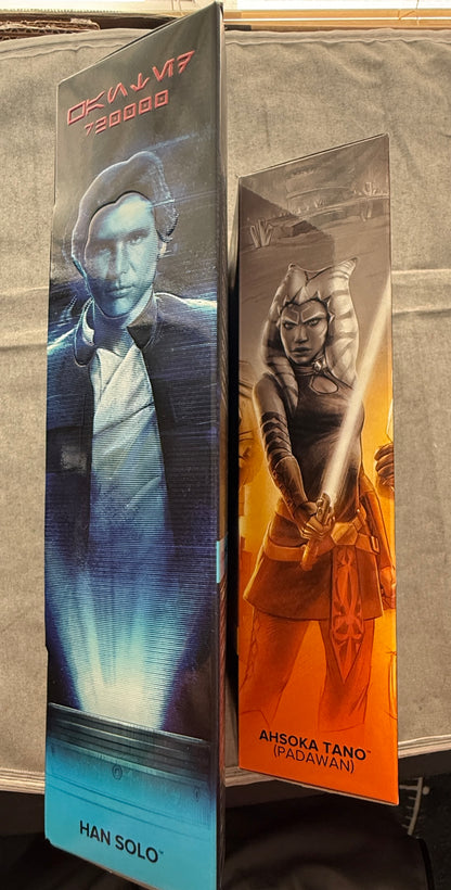 Star Wars Black Series Ahsoka Tano Padawan #13 + Han Solo Holocomm Figure Lot